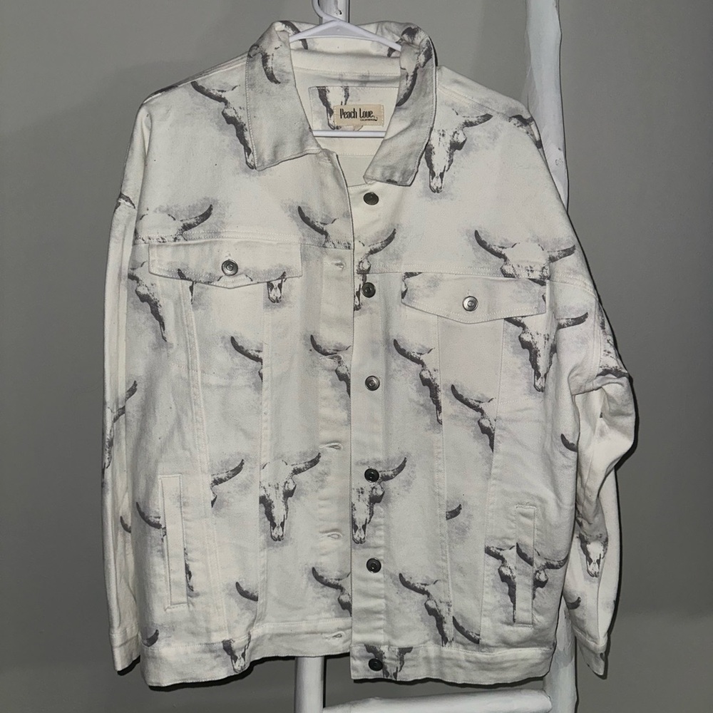 Peach Love California White Jacket with Artistic Print